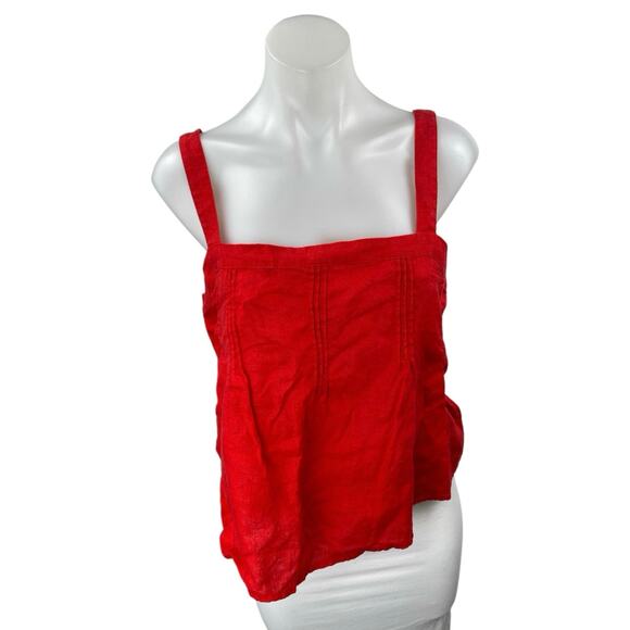 J.Crew 100% Linen Women's Red Sleeveless Cami Square Neck Crop Tank Top Size M - Picture 1 of 4